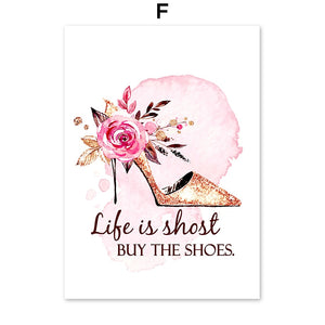 Flower High Heels Eyelash Fashion Quotes Wall Art Canvas Painting Nordic Posters And Prints Wall Pictures For Living Room Decor - SallyHomey Life's Beautiful