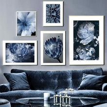 Load image into Gallery viewer, Blue White Flower Rose Fern Leaf Plant Wall Art Canvas Painting Nordic Posters And Prints Wall Pictures For Living Room Decor - SallyHomey Life's Beautiful