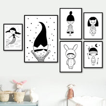 Load image into Gallery viewer, Girl Mermaid Black White Scandinavian Nursery Wall Art Canvas Painting Nordic Posters And Prints Wall Pictures Kids Room Decor - SallyHomey Life's Beautiful
