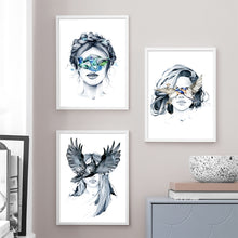Load image into Gallery viewer, Abstract Fashion Girl With Butterfly Bird Nordic Posters And Prints Wall Art Canvas Painting Wall Pictures For Living Room Decor - SallyHomey Life's Beautiful