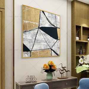 100% Handmade Golden Black Block Abstract Painting  Modern Art Picture For Living Room Modern Cuadros Canvas Art High Quality