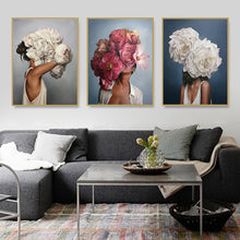 Load image into Gallery viewer, Nordic Modern Floral Feather Woman Abstract Fashion Style Canvas Painting Art Print Poster Picture Wall Living Room Home Decor - SallyHomey Life's Beautiful