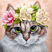 Load image into Gallery viewer, DIY 5D Diamond Painting Cat In Flower Wreath Diamond Embroidery Cross Stitch Animal Mosaic Full Round Rhinestones Home Decor - SallyHomey Life's Beautiful