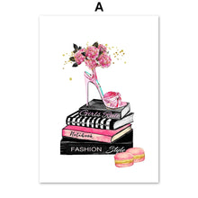 Load image into Gallery viewer, Perfume Flower Book High Heels Bag Girl  Wall Art Canvas Painting Nordic Posters And Prints Wall Pictures For Living Room Decor - SallyHomey Life's Beautiful