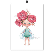 Load image into Gallery viewer, Cute Baby Girl Flower Nursery Wall Art Canvas Painting Nordic Posters And Prints Wall Pictures Kids Room Children Room Decor - SallyHomey Life's Beautiful