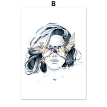 Load image into Gallery viewer, Abstract Fashion Girl With Butterfly Bird Nordic Posters And Prints Wall Art Canvas Painting Wall Pictures For Living Room Decor - SallyHomey Life's Beautiful