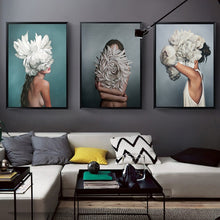Load image into Gallery viewer, Nordic Modern Floral Feather Woman Abstract Fashion Style Canvas Painting Art Print Poster Picture Wall Living Room Home Decor - SallyHomey Life's Beautiful