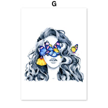Load image into Gallery viewer, Abstract Fashion Girl With Butterfly Bird Nordic Posters And Prints Wall Art Canvas Painting Wall Pictures For Living Room Decor - SallyHomey Life's Beautiful