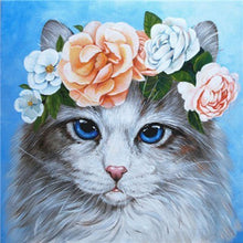 Load image into Gallery viewer, DIY 5D Diamond Painting Cat In Flower Wreath Diamond Embroidery Cross Stitch Animal Mosaic Full Round Rhinestones Home Decor - SallyHomey Life's Beautiful