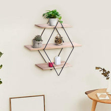 Load image into Gallery viewer, Rustic Wood Wall Floating Shelves Decorative Wall Shelf 3 Tier Geometric Diamond Wall