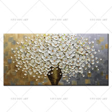Load image into Gallery viewer,   100% Hand Painted   Blue Golden lucky tree modern canvas painting in living room dining room bedroom interior wall art hand painted oil painting