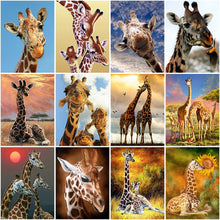 Load image into Gallery viewer, 5D Diamond Painting Cross Stitch DIY Giraffe Full Round Drill Daimond Embroidery Rhinestone Kits Mosaic Animal Wall Art - SallyHomey Life's Beautiful