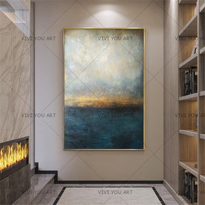 100% Handmade Abstract Painting Big Size Modern Blue Wall Art Picture For Living Room Modern Cuadros Canvas Art High Quality