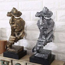 Load image into Gallery viewer, Silence Abstract Statues Thinker Statue Quiet Please Face Figurine Home Office  Decor Silence Is Gold Resin Handmade Sculptures