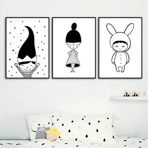 Girl Mermaid Black White Scandinavian Nursery Wall Art Canvas Painting Nordic Posters And Prints Wall Pictures Kids Room Decor - SallyHomey Life's Beautiful