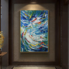 Load image into Gallery viewer,   100% Hand Painted Modern Blue Fishes Lucky Canvas Painting Picture 100% Handmade Painting for Living Room Wall Art Decoration Bedroom Home Decor