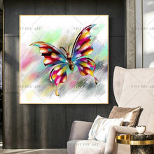 Load image into Gallery viewer, 100% Handpainted Artwork High Quality Modern Wall Art On Canvas Animal Oil Painting Blue Butterfly Hang Pictures Room Decor