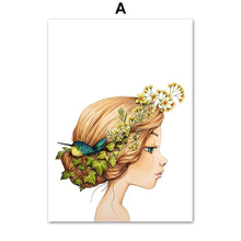Load image into Gallery viewer, Abstract Cute Girl Flower Bird Nursery Wall Art Canvas Painting Nordic Posters And Prints Wall Pictures Baby Kids Room Decor - SallyHomey Life's Beautiful