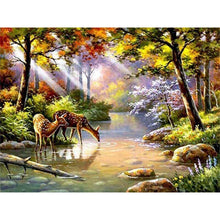 Load image into Gallery viewer, DIY 5D Diamond Painting Deer In Nature Forest Full Round Mosaic Animal Diamond Embroidery Cross Stitch Mosaic Rhinestones Decor - SallyHomey Life's Beautiful