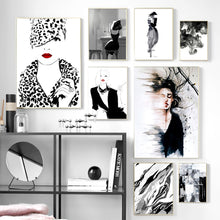 Load image into Gallery viewer, Black White Fashion Modern Girl Abstract Wall Art Canvas Painting Nordic Posters And Prints Wall Pictures For Living Room Decor - SallyHomey Life's Beautiful