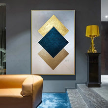 Load image into Gallery viewer,   100% Hand Painted Gold Blue Geometry Abstract Painting  Modern Art Picture For Living Room Modern Cuadros Canvas Art High Quality
