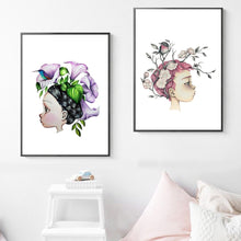Load image into Gallery viewer, Abstract Cute Girl Flower Bird Nursery Wall Art Canvas Painting Nordic Posters And Prints Wall Pictures Baby Kids Room Decor - SallyHomey Life's Beautiful