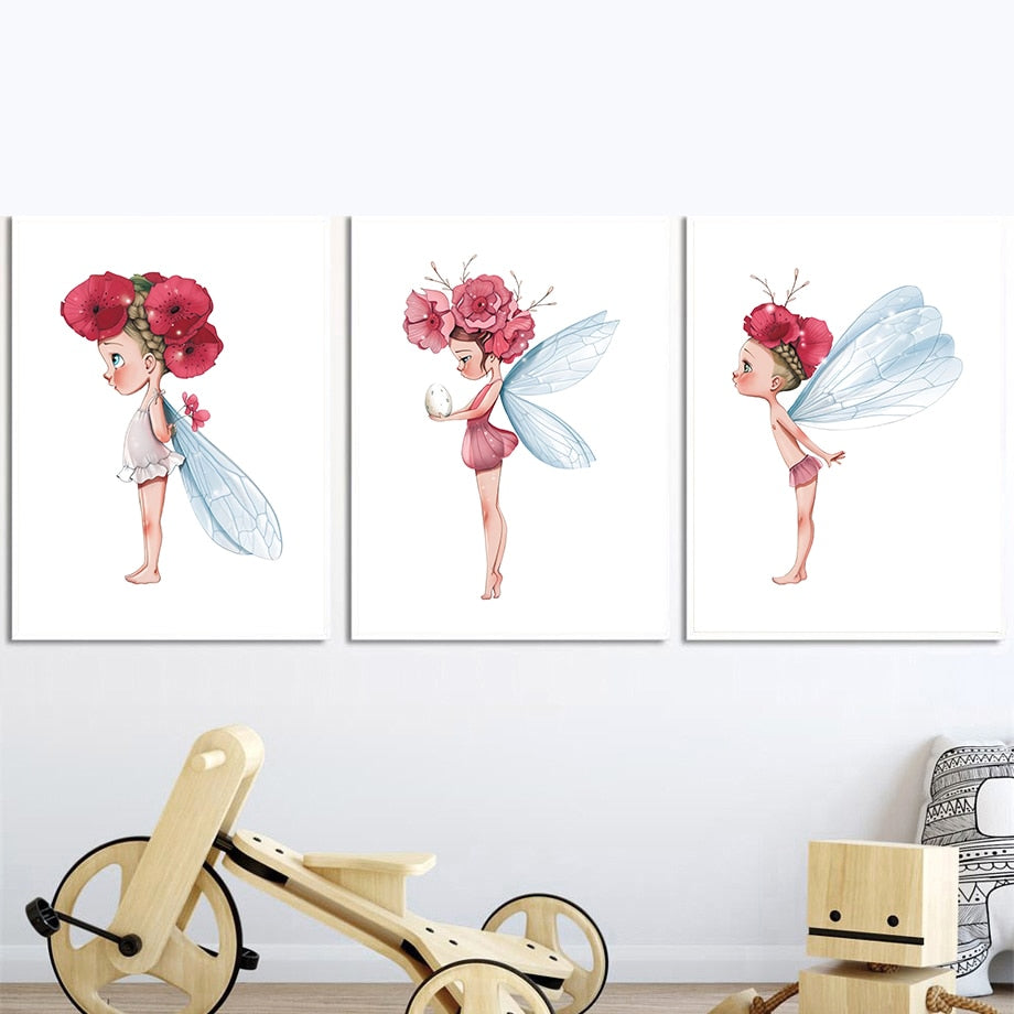 Cute Baby Girl Flower Nursery Wall Art Canvas Painting Nordic Posters And Prints Wall Pictures Kids Room Children Room Decor - SallyHomey Life's Beautiful