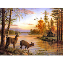 Load image into Gallery viewer, DIY 5D Diamond Painting Deer In Nature Forest Full Round Mosaic Animal Diamond Embroidery Cross Stitch Mosaic Rhinestones Decor - SallyHomey Life's Beautiful