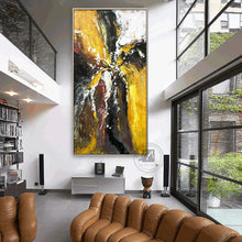 Load image into Gallery viewer, Vertical modern abstract original artwork oil painting on canvas handmade decorative pictures yellow black grey for living room - SallyHomey Life's Beautiful
