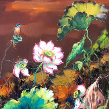 Load image into Gallery viewer, 100% Hand Painted Lotus Flower Art Oil Painting On Canvas Wall Art Frameless Picture Decoration For Living Room Home Decor Gift