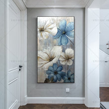 Load image into Gallery viewer, 100% Hand Painted  White Blue Flowers Abstract Painting  Modern Art Picture For Living Room Modern Cuadros Canvas Art High Quality