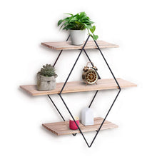 Load image into Gallery viewer, Rustic Wood Wall Floating Shelves Decorative Wall Shelf 3 Tier Geometric Diamond Wall