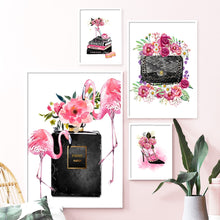 Load image into Gallery viewer, Perfume Flower Book High Heels Bag Girl  Wall Art Canvas Painting Nordic Posters And Prints Wall Pictures For Living Room Decor - SallyHomey Life's Beautiful