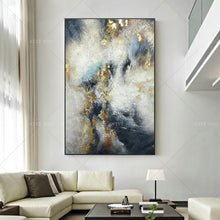 Load image into Gallery viewer, 100% Hand Painted Gray Yellow Golden Blue Abstract Dreamlike Shading Method Oil Painting Canvas Handmade Painted Home Decor Artwork