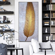 Load image into Gallery viewer, 100% Hand Painted Golden Feather Art Oil Painting On Canvas Wall Art Frameless Picture Decoration For Live Room Home Decor Gift