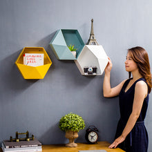 Load image into Gallery viewer, Colour  Hexagonal Hanging Shelf Modern Personalized Geometry Pattern Living Room Wall Decore Sundry Storage Holders Crafts