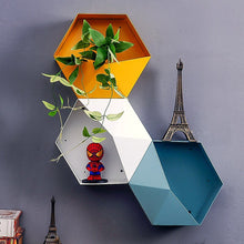 Load image into Gallery viewer, Colour  Hexagonal Hanging Shelf Modern Personalized Geometry Pattern Living Room Wall Decore Sundry Storage Holders Crafts