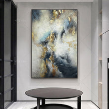 Load image into Gallery viewer, 100% Hand Painted Gray Yellow Golden Blue Abstract Dreamlike Shading Method Oil Painting Canvas Handmade Painted Home Decor Artwork