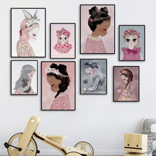 Load image into Gallery viewer, Cartoon Cute Girl Flower Rabbit Animal Wall Art Canvas Painting Nordic Posters And Prints Wall Pictures Baby Kids Room Decor - SallyHomey Life's Beautiful