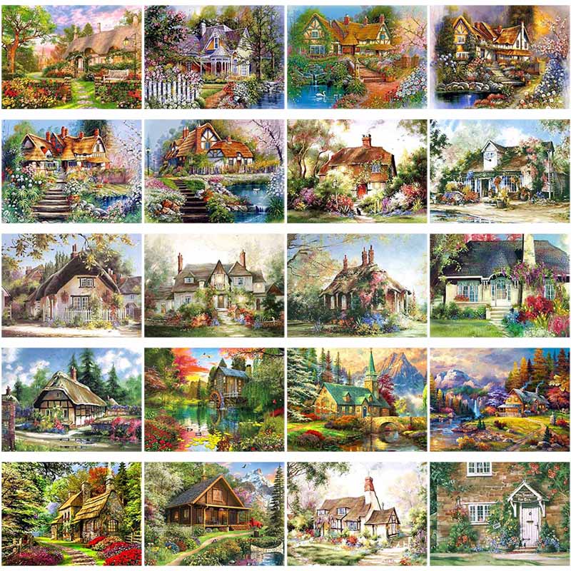 Villa Scenery DIY 5D Diamond Painting Full Round Resin Mosaic Landscape  Diamond Embroidery Picture Rhinestone Home …