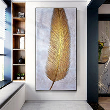 Load image into Gallery viewer, 100% Hand Painted Golden Feather Art Oil Painting On Canvas Wall Art Frameless Picture Decoration For Live Room Home Decor Gift