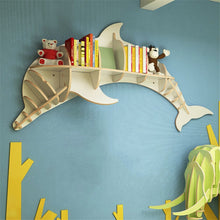 Load image into Gallery viewer,  Nordic Creative Solid Wood Wall-mounted Rack Dolphin Shape Storage Shelf Background Wall Decoration Shelves Bookshelf