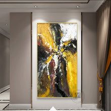Load image into Gallery viewer, Vertical modern abstract original artwork oil painting on canvas handmade decorative pictures yellow black grey for living room - SallyHomey Life's Beautiful