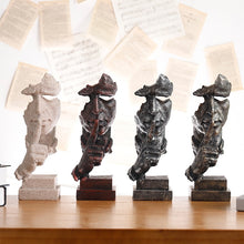 Load image into Gallery viewer, Silence Abstract Statues Thinker Statue Quiet Please Face Figurine Home Office  Decor Silence Is Gold Resin Handmade Sculptures