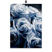 Load image into Gallery viewer, Blue White Flower Rose Fern Leaf Plant Wall Art Canvas Painting Nordic Posters And Prints Wall Pictures For Living Room Decor - SallyHomey Life's Beautiful
