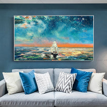 Load image into Gallery viewer, 100% Hand Painted White Ship Blue Sea Abstract Painting  Modern Art Picture For Living Room Modern Cuadros Canvas Art High Quality