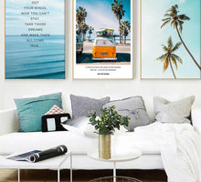 Load image into Gallery viewer, Tropical Sea Palm tree Bus Landscape Wall Art Canvas Poster Nordic Motivational Prints Painting Wall Picture for Living Room - SallyHomey Life's Beautiful