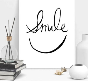 Smile Face Minimalist Art Canvas Poster Painting Abstract Motivational Black White Picture for Modern Home Office Room Decor 048 - SallyHomey Life's Beautiful