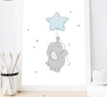 Load image into Gallery viewer, Baby Nursery Wall Art Canvas Print Cartoon Blue Elephant Poster Painting Decorative Picture Nordic Kids Boys Bedroom Decoration - SallyHomey Life's Beautiful