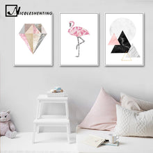 Load image into Gallery viewer, Geometry Flamingo Heart Wall Art Canvas Posters and Prints Nordic Style Abstract Painting Wall Picture Modern Home Decoration - SallyHomey Life's Beautiful